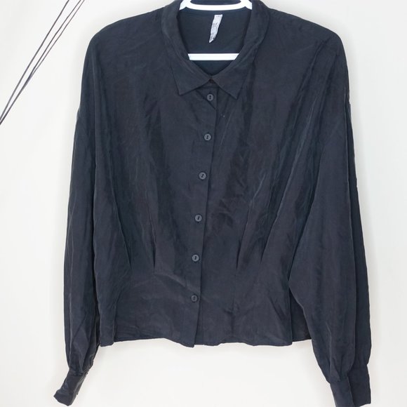 Zara Cropped Button Up Dark Gray Blouse - Picture 1 of 5